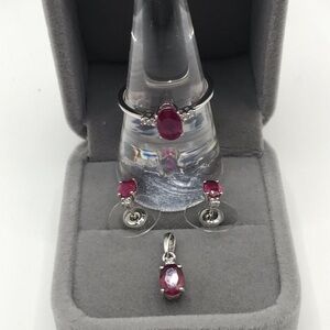 Ruby Sterling Ring & Earrings Set